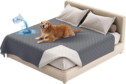 Dog Bed Cover Waterproof Microfiber Quilted Mattress Cover Pet Mat Silicon Non Slip 9 Size Furniture Protectors for Bed Sofa Couch (132 x 208 cm/52 x 82 in,Grey)