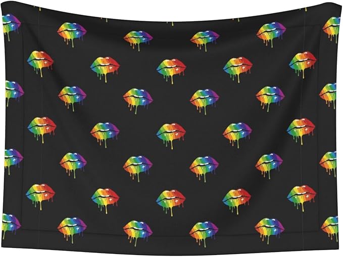 Pet Blanket for Indoor Outdoor Use, LGBT Gay Homosexual Lesbian Rainbow Lips Pride, Two Sided Reversible Plush Mat with Bumpy Dot Texture for Patios Crates Portable Bed Companion