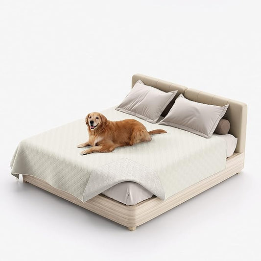 Waterproof Dog Bed Covers for Couch Protection, Water-Resistant Soft Dog Pet Blanket Anti-Slip Dog Blanket for Bed, for Furniture Bed Couch Sofa (Ivory White,52x82inch)