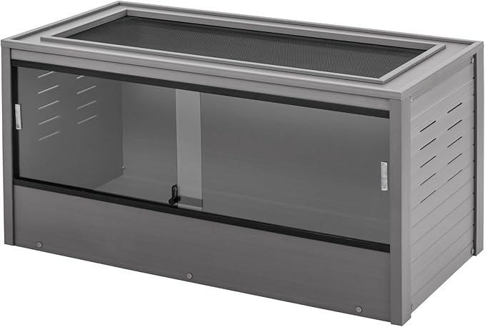 New Age Pet ECOFLEX 48-Inch Mojave Reptile Lounge in Grey- Durable Wood Plastic Composite Habitat with Vented Side Panels, Removable Sliding Glass Doors & Lock, Easy Assembly