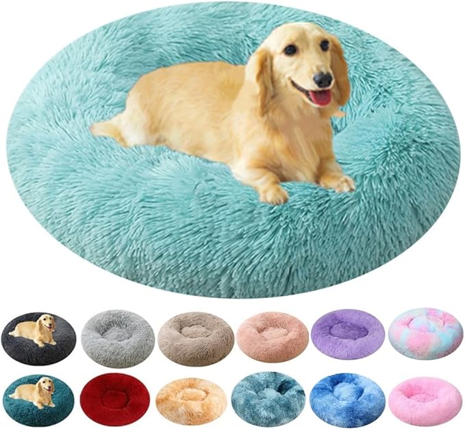 Calming Dog & Cat Bed, 24 Inch Anti-Anxiety Donut Cuddler Cat Bed with Anti-Slip Bottom, Washable Round Fluffy Pet Bed for Small Medium Dogs and Cats (Light Green)
