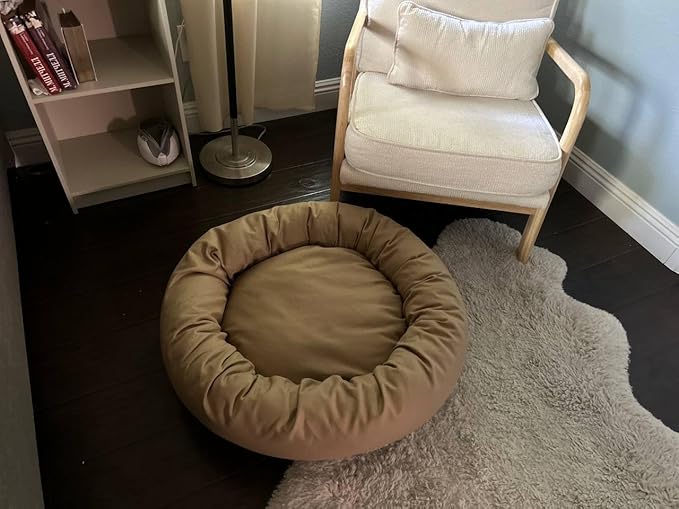 Organic Cotton Canvas Dog Bed: Removable Cover, Natural Fill - Made in USA (Tan, X Large 42" x 8" inches)