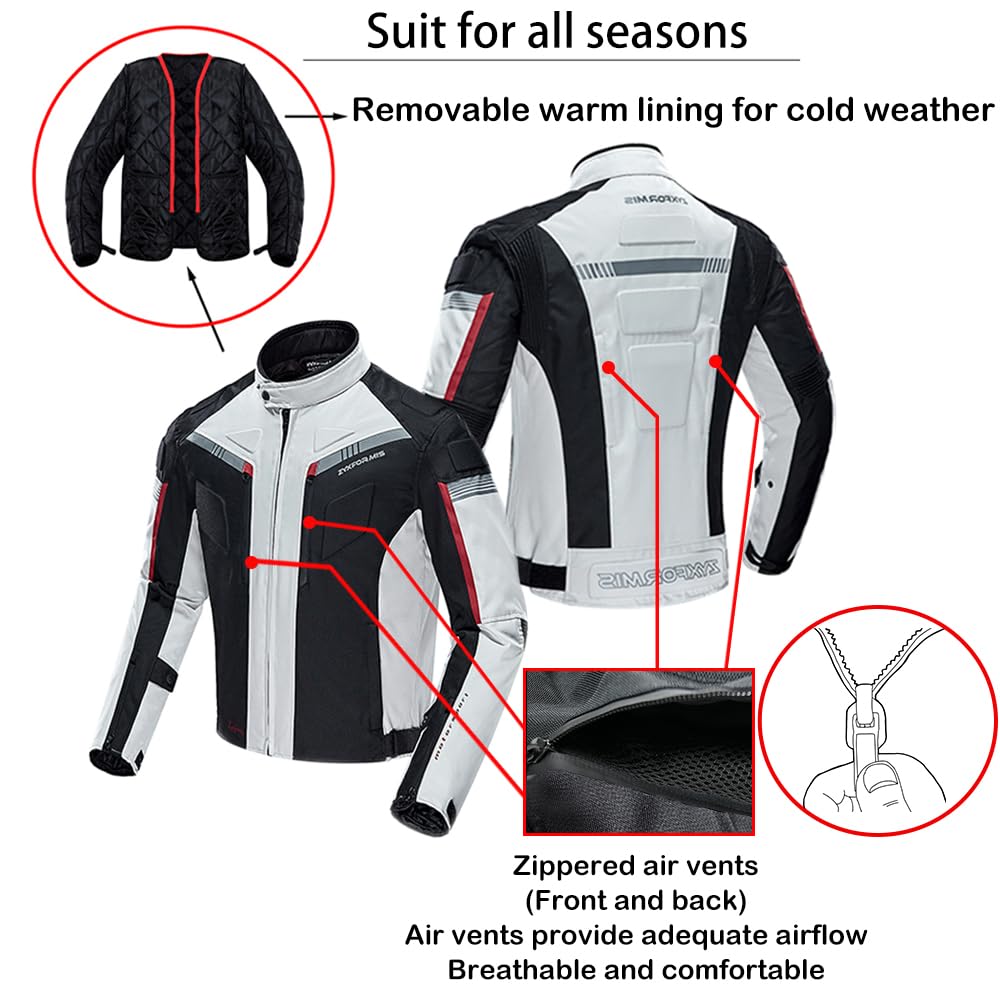Zyxformis Motorcycle Jacket Motorbike Biker Waterproof Jackets Windproof Full Body Protective Gear Armoured Summer Winter for Men