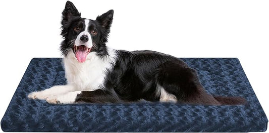 Washable Dog Bed Plush Orthopedic Outdoor Crate Mat with Non-Slip Bottom,Luxe Soft Kennel Pad for Pets, Cozy Cage Cushion & Pet Sleeping Mattress Large Sized,Medium,Small Dogs,36 x 24 inch,Blue