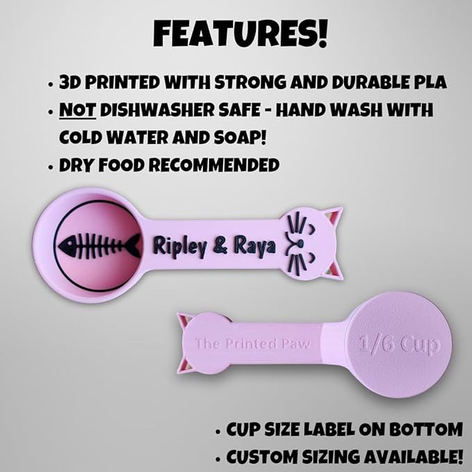 Personalized Cat Food Scoop, Cat Food Measuring Cup with Name, Kibble Scoop (4 oz - 1/2 cup)
