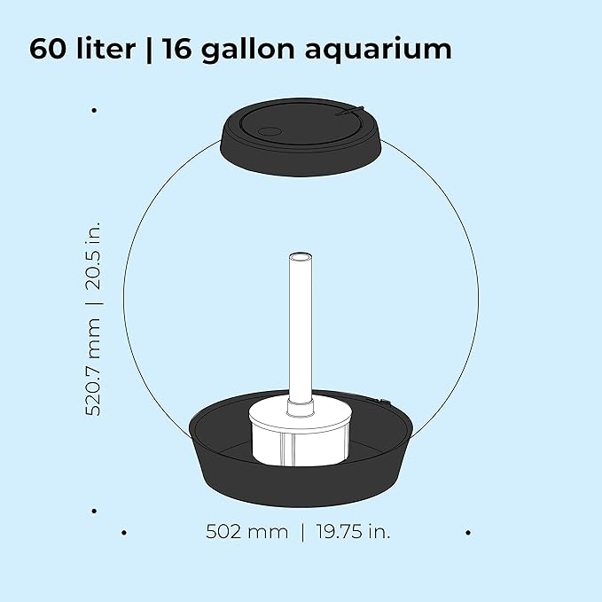 biOrb Classic 60 Acrylic 16-Gallon Aquarium with Multi-Color Remote-Controlled LED Lights Modern Tank for Tabletop Display, Black