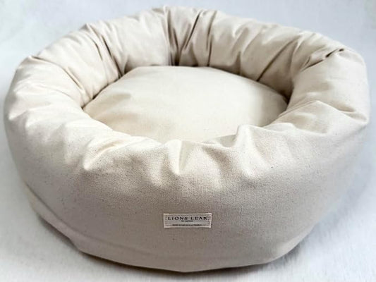 Organic Cotton Canvas Round Dog Bed – Removable Washable Cover, Natural Raw Cotton Fill, Supportive Bolster, Non-Toxic & Hypoallergenic, Made in USA (Natural, X Small 18" x 6" inches)