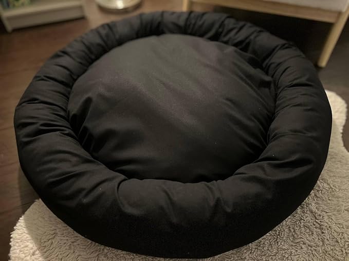 Organic Cotton Canvas Dog Bed: Removable Cover, Natural Fill - Made in USA (Black, Small 24" x 7" inches)
