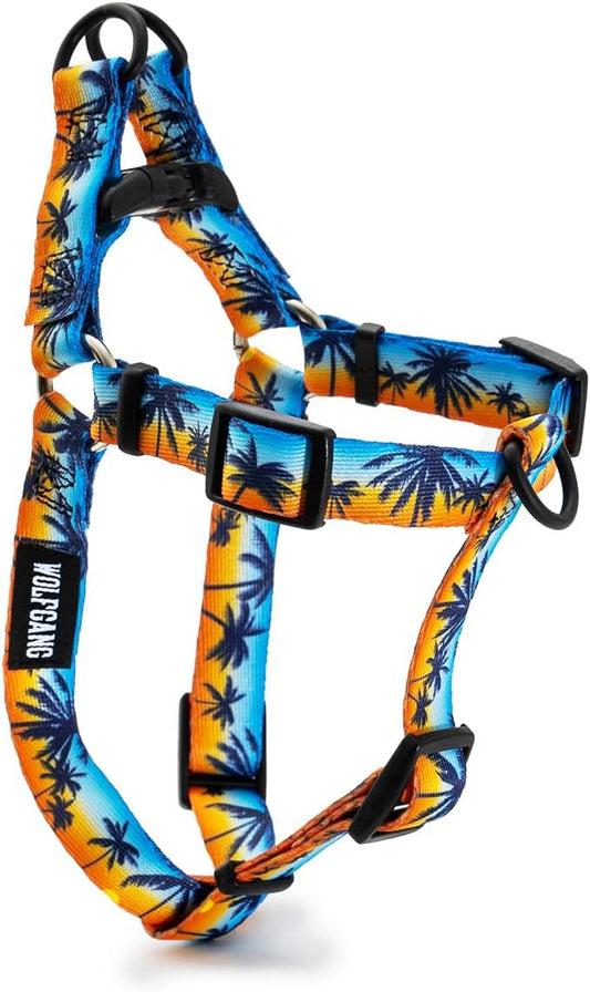Wolfgang Heavy Duty Adjustable Dog Harness, Pull-Tested to Over 800 lbs for Walking & Training, SunsetPalms Print, Medium