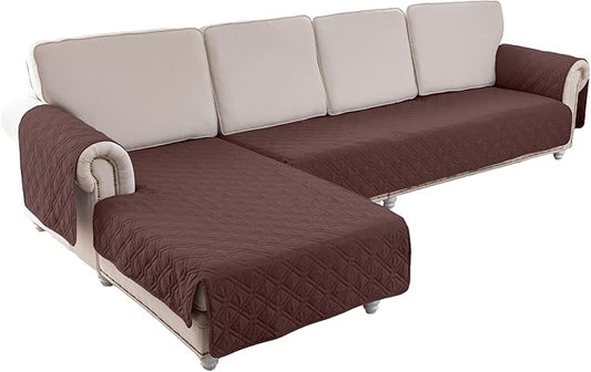 ele ELEOPTION 100% Waterproof 2 Piece Couch Cover Pet Blanket Sectional L Shape Sofa Cushion Cat Dog Bed Cover (Chaise Lounge + 3 Seat Covers) Coffee