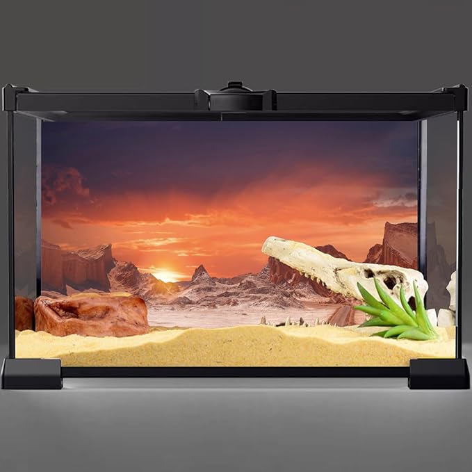 AWERT 48x20 inches Sun and Desert Terrarium Background Orange Reptile Habitat Background Durable Polyester Background