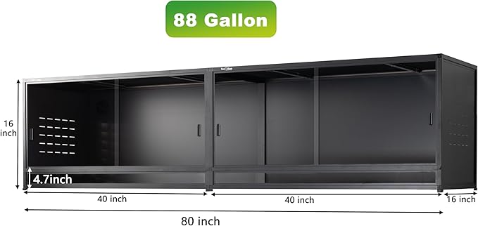 PVC Reptile Enclosure 80x16x16inch Large Reptile TerrariumTempered Glass Doors Habitat 88 Gallon for Bearded Dragon Gecko Lizard Snake, Wide Breeding Lounge Vivarium Area with Combination Lock
