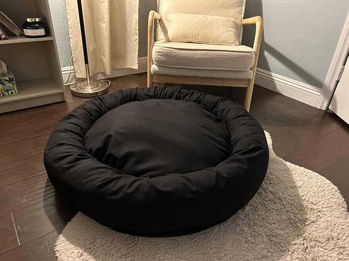 Organic Cotton Canvas Dog Bed: Removable Cover, Natural Fill - Made in USA (Black, X Large 42" x 8" inches)