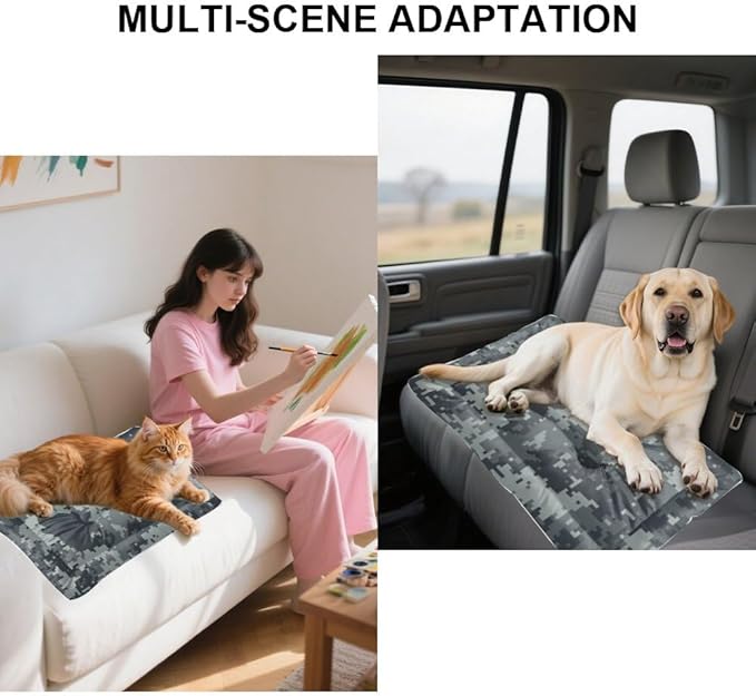 Grayscale Pixelated Camouflage Dog Beds & Furniture Outdoor Washable Dog Mat Pad for Crate Crate Pillow for Cages Non-Slip Bedding Easy Wash Bed Mats Bed Medium Sized Indoor Outdoor 24X18 Inch