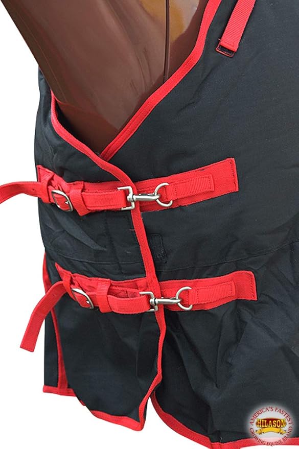 HILASON Black with Red Trims 82 inch 1200D Winter Waterproof Poly Horse Turnout Blanket Belly Wrap