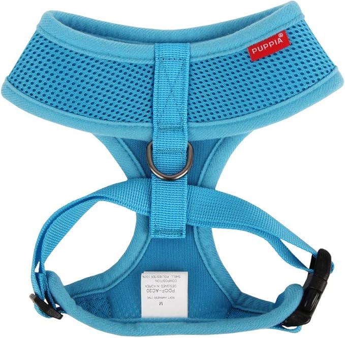 Puppia Soft Dog Harness No Choke Over-The-Head Triple Layered Breathable Mesh Adjustable Chest Belt and Quick-Release Buckle, Sky Blue, Small