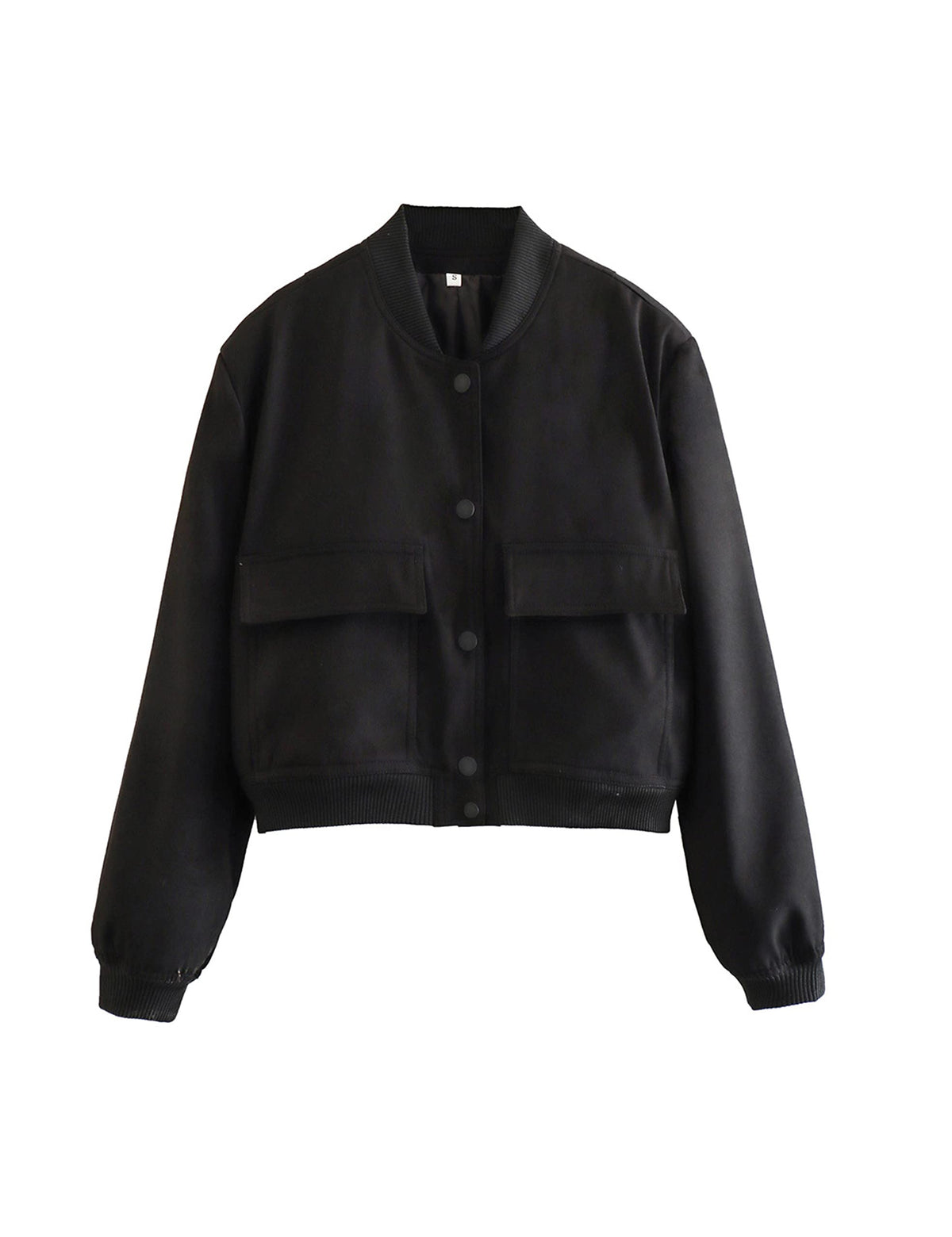 Megfie Womens Cropped Bomber Jacket Button Down Varsity Jackets Shackets with Pockets(0394-Black-M)