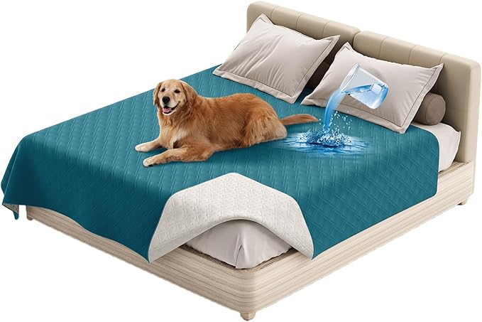 Dog Bed Cover Waterproof Microfiber Quilted Mattress Cover Pet Mat Silicon Non Slip 9 Size Furniture Protectors for Bed Sofa Couch (173 x 208 cm/68 x 82 in,Deep Blue)
