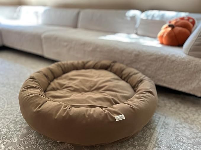 Organic Cotton Canvas Dog Bed: Removable Cover, Natural Fill - Made in USA (Medium Brown, Small 24" x 7" inches)