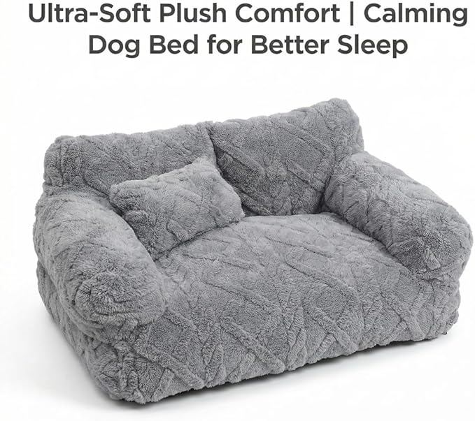 Plush Calming Pet Sofa Bed, Raised Rim, Removable Cover & Non-Slip Bottom for Cats & Dogs, Calming Dog Bed Fluffy Plush Dog Mat for Furniture Protector with Removable Washable Cover (Black, Small)