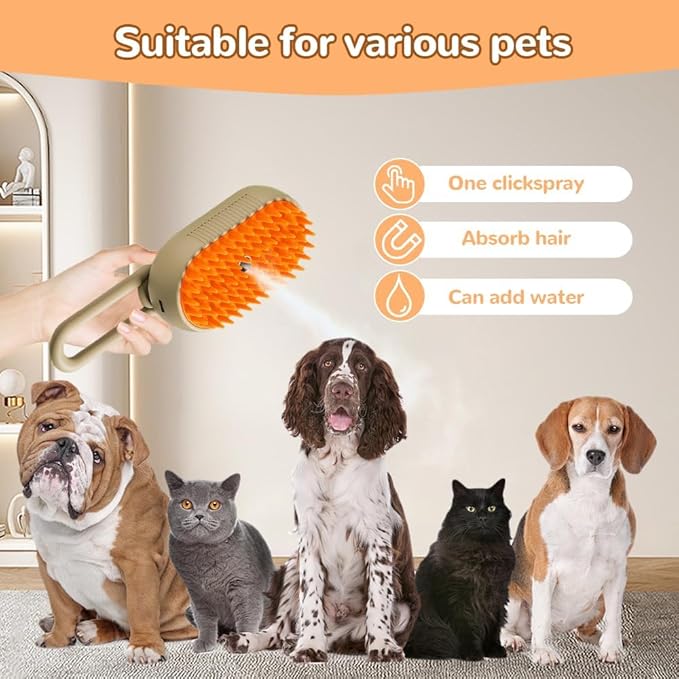Cat Steam Brush 2025 New Pet Steam Groomer Comb, Painless Grooming Massage, 3 In 1 Water Brush for Cats Dogs (White-1)