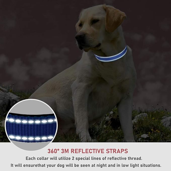 Reflective Dog Collar with Buckle Adjustable Safety Nylon Collars for Small Medium Large Dogs, Navy Blue S