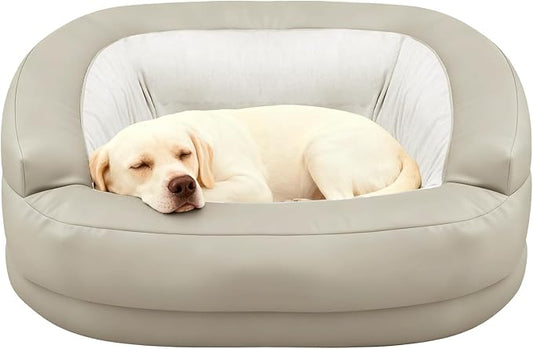 Dog Couch, Dog Sofa Bed for Medium to Large Dogs up to 60Lbs,Dogs Beds with High- Walled Deep Enclosure Design, Pet Couch with Removable Washable Cover & Non-Slip Bottom, Beige