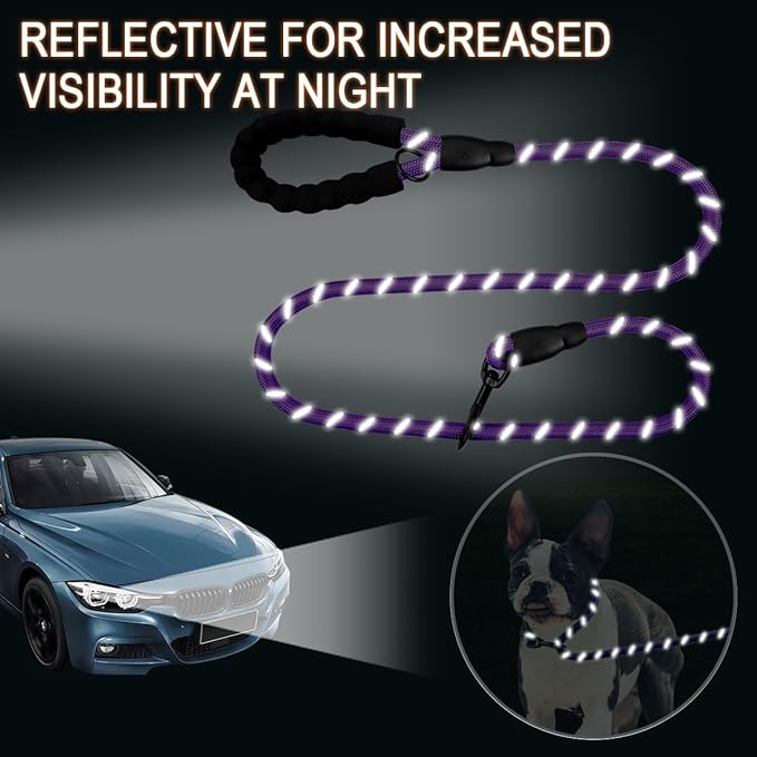 BARKBAY Dog Leashes for Large Dogs Heavy Duty Dog Leash 4/5/6 FT with Comfortable Padded Handle and Highly Reflective Threads for Medium Large Dogs Walking Training Running (5FT-1/2'',Purple)
