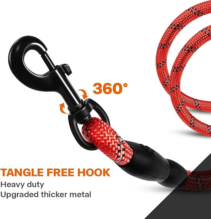 Taglory Rope Dog Leash 5 FT with Comfortable Padded Handle, Highly Reflective Threads Leash and Anti-Tangle Clip for Walking Small Dogs, 3/8 inch, Red