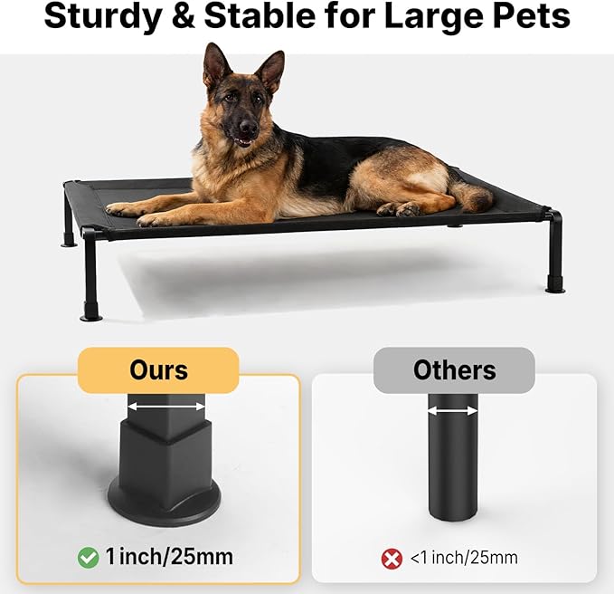 Veehoo Elevated Dog Bed Large Sized with Fluffy Plush Bolster Cushion, Washable Orthopedic Dog Couch Bed, Cooling Raised Pet Cot with Removable Mat, Breathable Mesh, No-Slip Feet, 42x 30 inches, Black