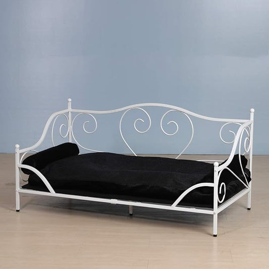 Pet Couch Bed, Large Dog Sofa Beds, Dog Furniture, Medium Pet Couch,Metal Frame and Washable Cushion, for Medium Sized Dogs Sitting (White)