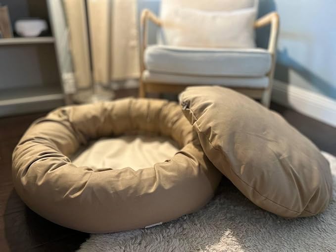 Organic Cotton Canvas Dog Bed: Removable Cover, Natural Fill - Made in USA (Tan, X Large 42" x 8" inches)