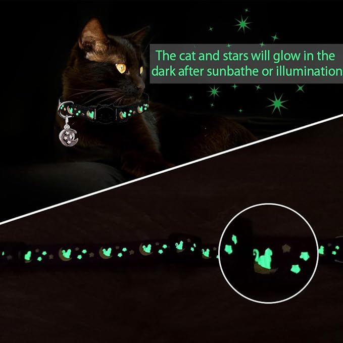 2Pcs Breakaway Cats Collars Cat Collars for Boy Cats Adjustable Kitten Collars with Bell,Black+Light Blue