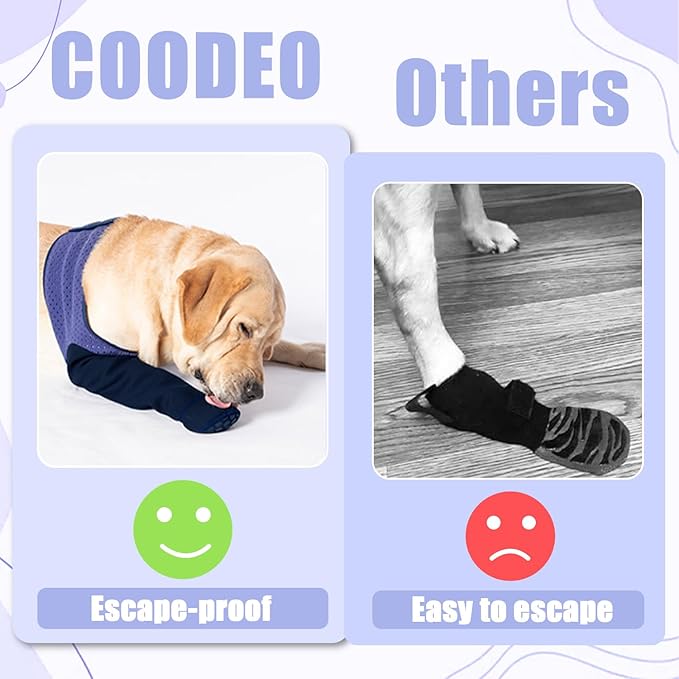 COODEO Dog Socks to Prevent Licking Paws, Healing Boots & Paw Protectors with Non-Slip Bottoms for Wound Protection, Waterproof Sleeve Shoes for Licking（Purple，L_Right