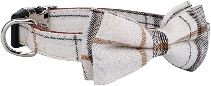 Faleela Soft &Comfy Bowtie Dog Collar,Detachable and Adjustable Bow Tie Collar,for Small Medium Large Pet (M, Beige)