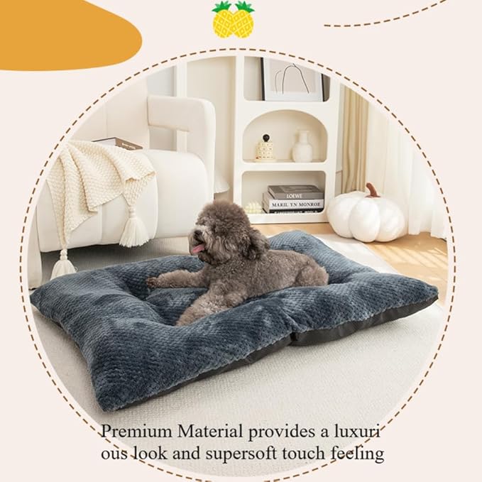 Washable Dog Bed for Large Breeds, Extra Cushioned Crate Mattress with Removable Fluffy Cover, Non-Slip Orthopedic Pet Pad, Machine Washable Kennel Mat(Coffee,M)