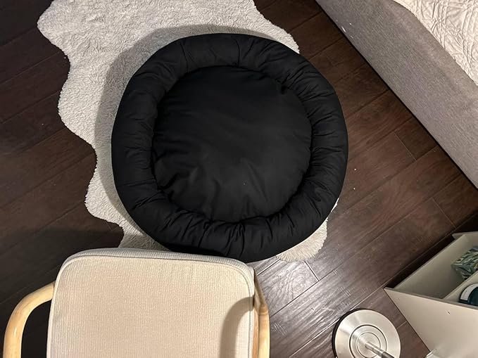 Organic Cotton Canvas Dog Bed: Removable Cover, Natural Fill - Made in USA (Black, Large 35" x 8" inches)