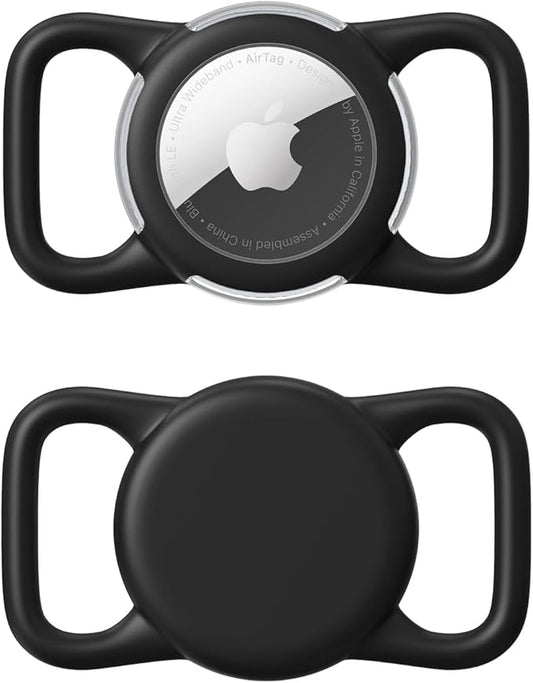 Waterproof Airtag Holder for Dog Collar, Soft Full-Body Protective Airtag Holder for Dog & Cat Collars, Ultra-Durable, Easy Installation, Lightweight Clear Airtag Case (Black, Regular)