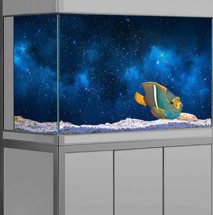 48X18IN Starry Aquarium Background, Art Starry Fish Tank Decorations Background, with 8 EVA Double-Sided Tape