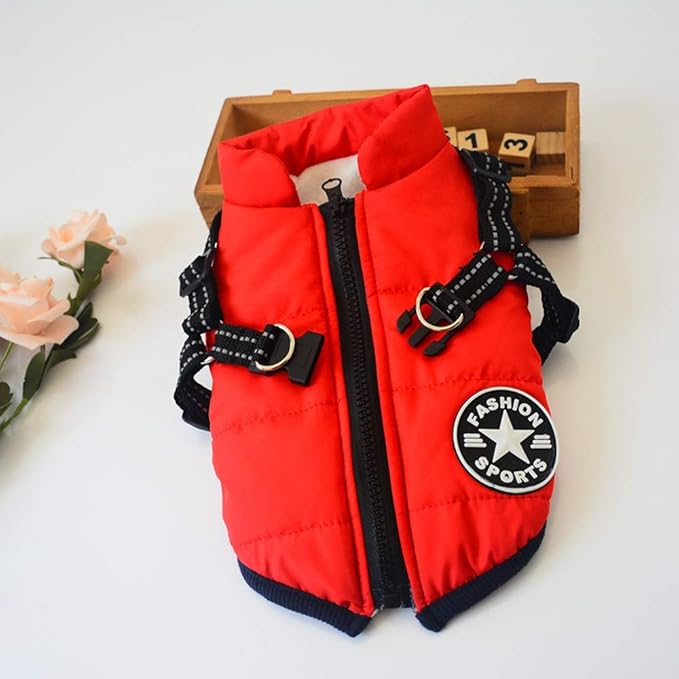 HDKUW Small Dog Jacket, Small Dog Coat Harness Winter Warm Vest Jacket Waterproof Cotton Costume for Puppy Small Dogs (S, Red)