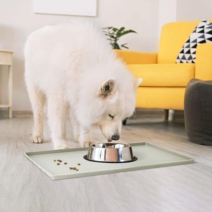 Dog Food Mat,Silicone Waterproof Food Tray,Non Slip Pet Bowl Mats Placemat,0.6" Raised Edge,Suitable for Most Small and Medium Sized Pets,18.5" x 11.5"
