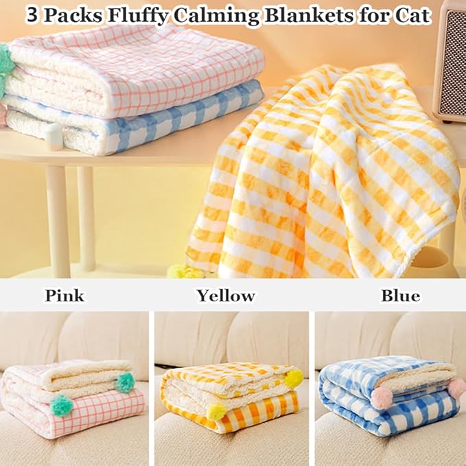 3Pcs Blankets Soft Fluffy Sherpa Fleece Pet Blanket Plaid Blanket for Dog Puppy Cat (Plaid-3pcs, Medium)