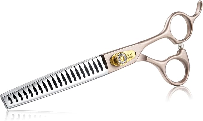 JASON Professional Dog Grooming Scissors - 7 Inch Chunker Shear Japanese 440C Stainless Steel Diamond Screw with 21 Fishbone Teeth Dog Thinning Scissors Christmas Gift