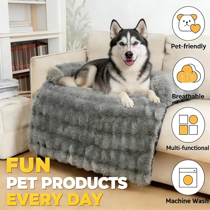 Dream Cloud Pet Sofa Bed for Dogs Cats, 2026 Washable Removable Calming Fluffy Plush Mat for Furniture Protector, Long Fur Non-Slip, for Small/Medium/Large Home Pets (Grey, XL: 47.2 * 37.4IN)