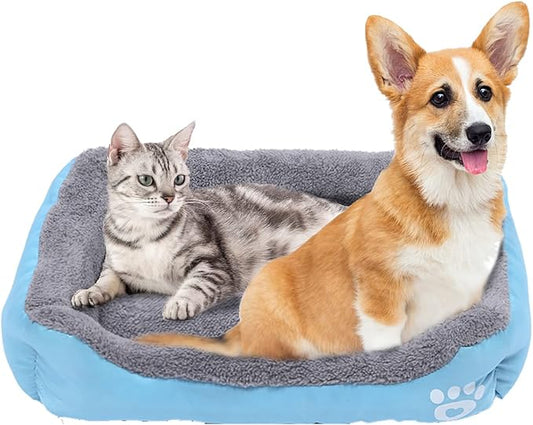 Forever Lover Resulzon Square Dog Cat Beds Mattress Washable Pads Room, Soft Plush Faux Fur Sleeping Pet Fleece Bed Mat for Small Medium Doggy Kitten Puppy, with Anti-Slip Waterproof Bottom (Blue)
