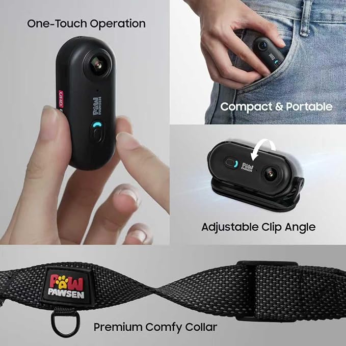 4K UHD Dog& Cat Pet Camera Collar, Video Recorder with Phone App View, Outdoor & Indoor POV Action Cam for Cat & Dogs Black - 2 Adjustable Black Collars (XS 8-12 in, M 14-20 in), 64g
