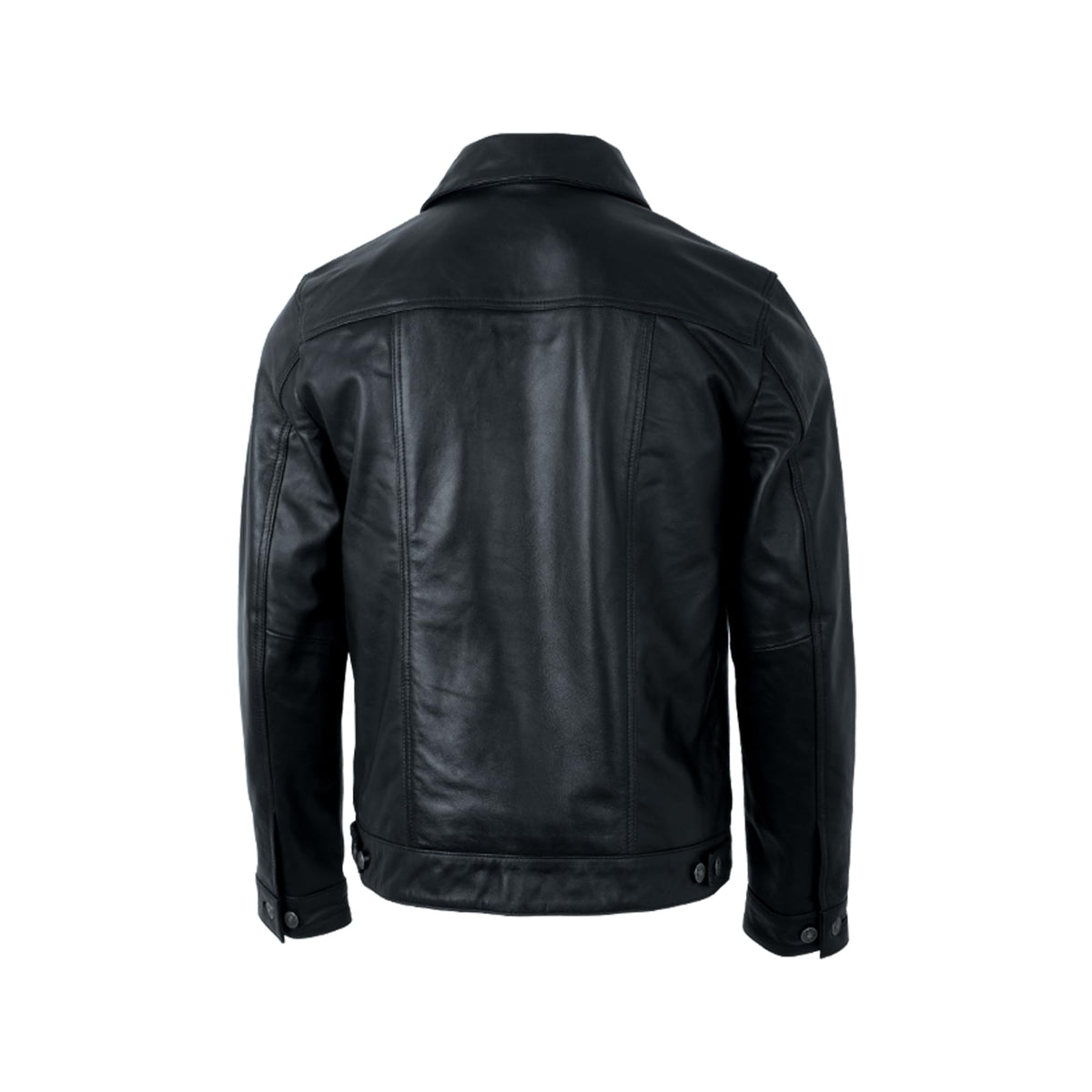 UrbanFocal Black Leather Jacket Men - Real Lambskin Trucker Men's Leather Jackets | [101002305] F.Trucker Black, XL