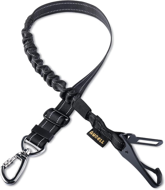 AUBELL Dog Seat Belt for Car,Updated 3-in-1 Adjustable Reflective Bungee Heavy Duty Dog Car Harness Tether with Clip Hook Latch & Buckle,Swivel Zinc Alloy Carabiner,Black