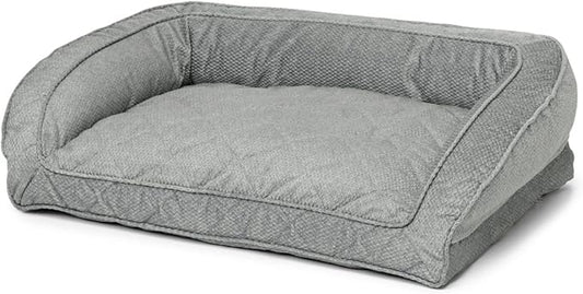 Orvis ComfortFill-Eco Bolster Dog Bed - Plush Rectangular Dog Beds with Three-Sided Bolster for Leaning, Grey Tweed - M