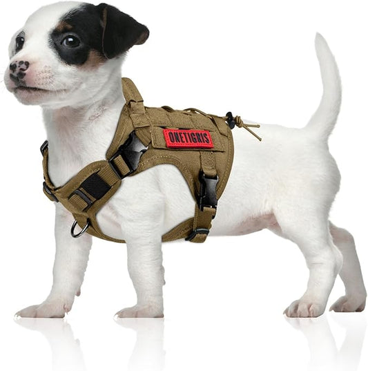 OneTigris Tactical Dog Harness Vest,No-Pull Service Dog Vest with Hook & Loop Panels,Adjustable Dog Vest Harness for Walking Hiking Training(Coyote Brown,XS)